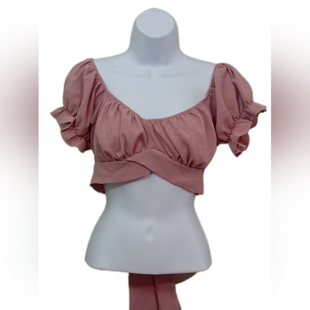 SHEIN Blush Pink Puff Sleeve Crop Top
